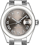 Datejust 28mm Automatic in Steel with Domed Bezel on Steel Oyster Bracelet with Dark Grey Roman Dial