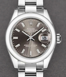 Ladies Datejust 28mm in Steel with Domed Bezel on Oyster Bracelet with Dark Grey Index Dial