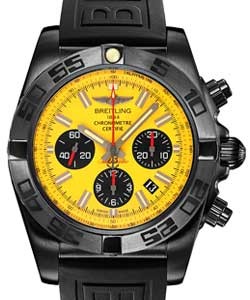 Chronomat 44mm in Black PVD Coated Steel on Black Rubber Strap with Yellow Dial - Black Subdials