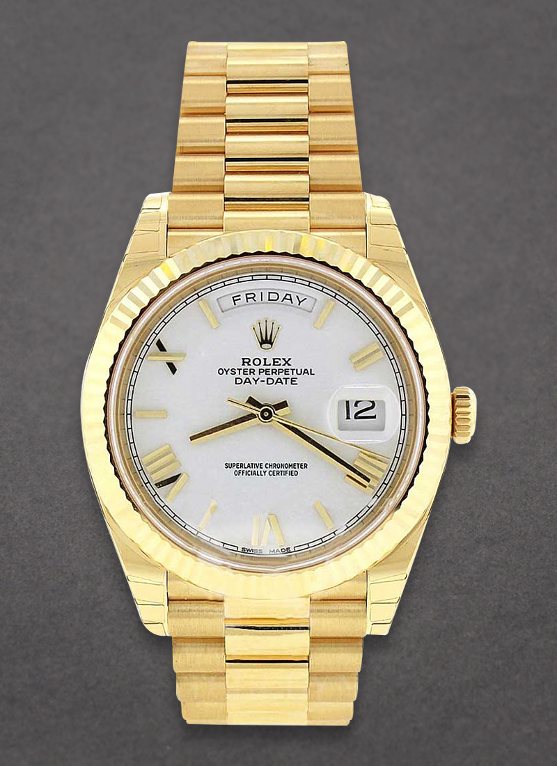 Rolex Unworn Day Date 40mm in Yellow Gold with Fluted Bezel