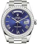 Day-Date 40mm  in White Gold with Diamond Bezel on President Bracelet with Blue Roman Dial