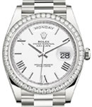 Day-Date 40mm in White Gold with Diamond Bezel on President Bracelet with White Roman Dial