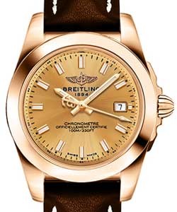 Galactic Sleek Edition 32mm in Rose Gold on Brown Calfskin Leather Strap with Golden Sun Dial