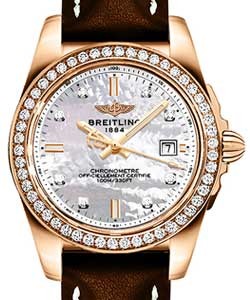 Galactic Sleek Edition 32mm in Rose Gold with Diamond Bezel on Brown Calfskin Leather Strap with MOP Diamond Dial