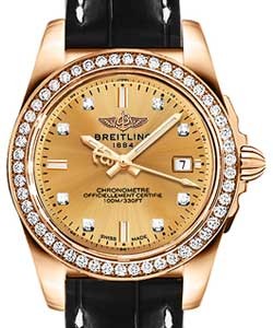 Galactic Sleek Edition 32mm in Rose Gold with Diamond Bezel on Black Crocodile Leather Strap with Gold Sun Diamond Dial