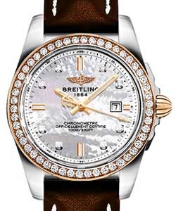 Galactic 32 Sleek Edition in Steel with Rose Gold Diamond Bezel on Brown Calfskin Leather Strap with Mother of Pearl Diamond Dial