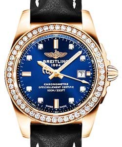 Galatic 29mm in Rose Gold with Diamond Bezel on Black Calfskin Leather Strap with Blue Diamond Dial