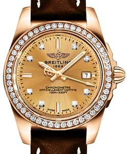 Galactic Sleek Edition 32mm in Rose Gold with Diamond Bezel on Brown Calfskin Leather Strap with Golden Sun Diamond Dial