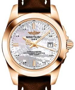 Galactic Sleek Edition 32mm in Rose Gold on Brown Calfskin Leather Strap with MOP Diamond Dial