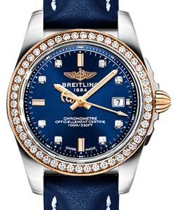 Galactic 32 Sleek Edition in Steel with Rose Gold Diamond Bezel on Blue Calfskin Leather Strap with Blue Diamond Dial