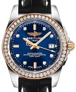 Galactic 32 Sleek Edition in Steel with Rose Gold Diamond Bezel on Black Crocodile Leather Strap with Blue Diamond Dial
