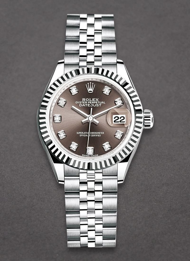 Rolex Unworn Ladies Datejust 28mm in Steel with White Gold Fluted Bezel