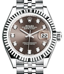 Ladies Datejust 28mm in Steel with White Gold Fluted Bezel on Jubilee Bracelet with Dark Grey Diamond Dial