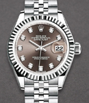 Ladies Datejust 28mm in Steel with White Gold Fluted Bezel on Jubilee Bracelet with Dark Grey Diamond Dial