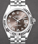 Datejust 28mm in Steel with White Gold Fluted Bezel on Jubilee Bracelet with Dark Grey Roman Dial