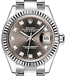 Datejust  28mm in Steel with White Gold Fluted Bezel on Steel Oyster Bracelet with Dark Grey Diamonds Dial