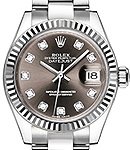 Datejust  28mm in Steel with White Gold Fluted Bezel on Steel Oyster Bracelet with Dark Grey Diamonds Dial