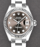 Datejust  28mm in Steel with White Gold Fluted Bezel on Steel Oyster Bracelet with Dark Grey Diamond Dial