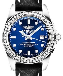 Galactic 29mm in Steel with Diamond Bezel on Black Calfskin Leather Strap with Blue Diamond Dial