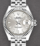 Datejust  28mm Automatic in Steel with White Gold Fluted Bezel on Steel Jubilee Bracelet with Silver Index Dial