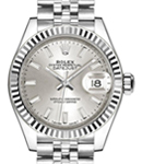Datejust  28mm Automatic in Steel with White Gold Fluted Bezel on Steel Jubilee Bracelet with Silver Index Dial