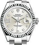 Datejust 28mm in Steel with White Gold Fluted Bezel on Oyster Bracelet with Silver Star Diamonds Dial Diamond at IX