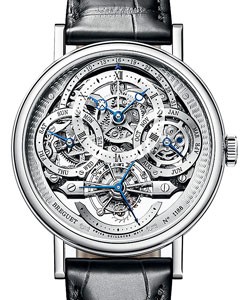 Classique Complications Tourbillon Perpetual Calendar 41mm in Platinum on Black Crocodile Leather Strap with Silver Skeleton Dial