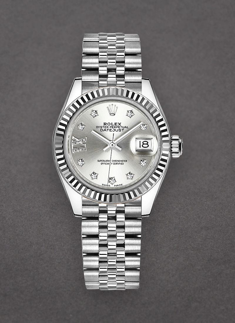 Rolex Unworn Datejust  28mm Automatic in Steel with White Gold Fluted Bezel