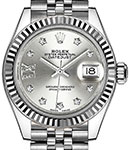 Datejust  28mm Automatic in Steel with White Gold Fluted Bezel on Steel Jubilee Bracelet with Silver Diamonds Dial-9 Roman Diamonds Set