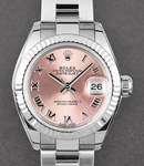 Datejust 28mm in Steel with White Gold Fluted Bezel on Bracelet with Pink Roman Dial