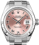 Datejust 28mm in Steel with White Gold Fluted Bezel on Bracelet with Pink Roman Dial