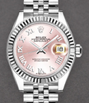 Datejust  28mm Automatic in Steel with White Gold Fluted Bezel on Steel Jubilee Bracelet with Pink Roman Dial