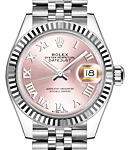 Datejust  28mm Automatic in Steel with White Gold Fluted Bezel on Steel Jubilee Bracelet with Pink Roman Dial