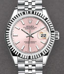 Datejust  28mm Automatic in Steel with White Gold Fluted Bezel on Steel Jubilee Bracelet with Pink Index Dial