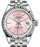 Datejust  28mm Automatic in Steel with White Gold Fluted Bezel on Steel Jubilee Bracelet with Pink Index Dial