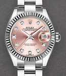 Datejust 28mm Automatic in Steel with White Gold Fluted Bezel on Steel Oyster Bracelet with Pink Diamond Dial