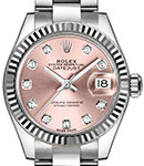 Datejust 28mm Automatic in Steel with White Gold Fluted Bezel on Steel Oyster Bracelet with Pink Diamond Dial