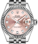 Datejust 28mm Automatic in Steel with White Gold Fluted Bezel on Steel Jubilee Bracelet with Pink Diamond Dial
