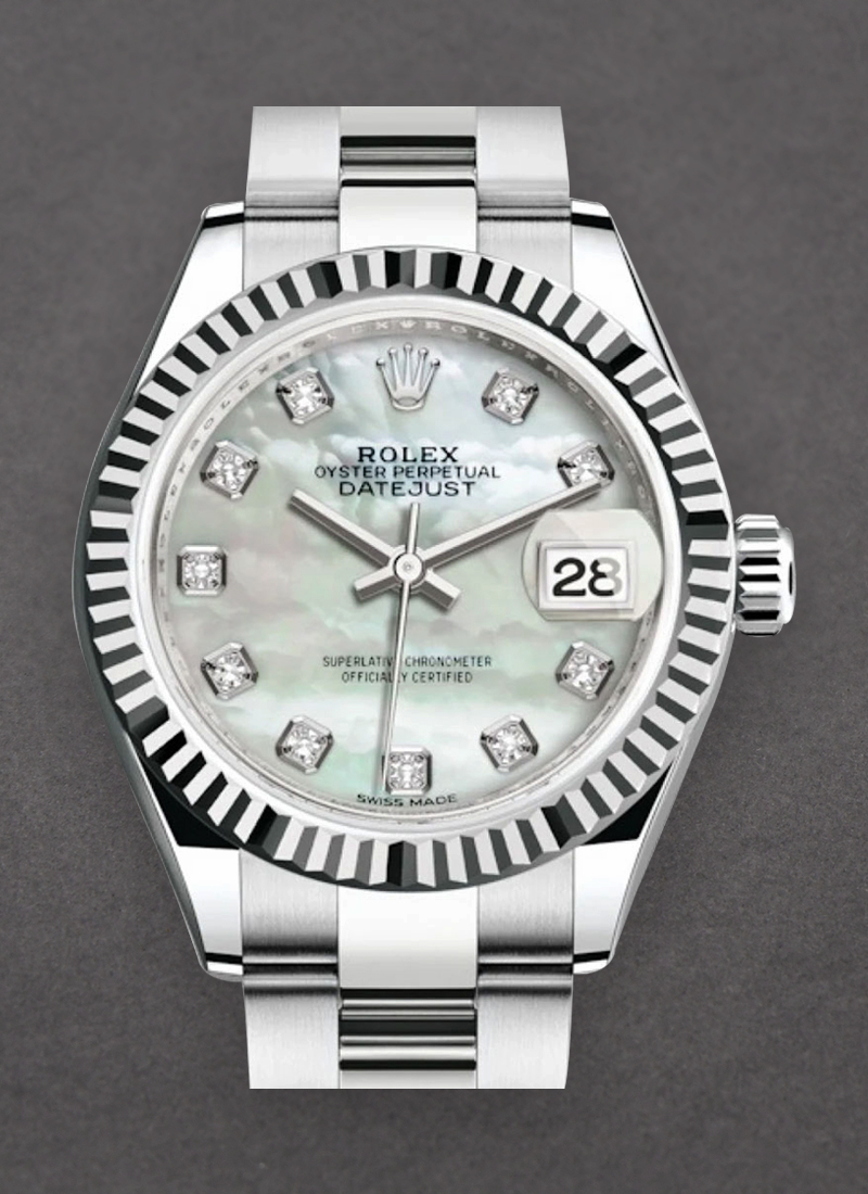 Rolex Unworn Datejust 28mm Automatic in Steel with White Gold Fluted Bezel