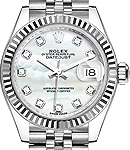 Datejust 28mm in Steel with White Gold Fluted Bezel on Steel Jubilee Bracelet with MOP Diamond Dial