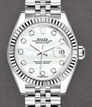 Datejust 28mm in Steel with White Gold Fluted Bezel on Steel Jubilee Bracelet with MOP Diamond Dial