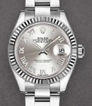 Datejust 28mm Automatic in Steel with White Gold Fluted Bezel on Steel Oyster Bracelet with Silver Roman Dial