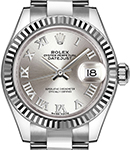 Datejust 28mm Automatic in Steel with White Gold Fluted Bezel on Steel Oyster Bracelet with Silver Roman Dial