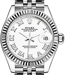 Datejust 28mm in Steel with White Gold Fluted Bezel on Steel Jubilee Bracelet with White Roman Dial