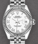 Datejust 28mm in Steel with White Gold Fluted Bezel on Steel Jubilee Bracelet with White Roman Dial