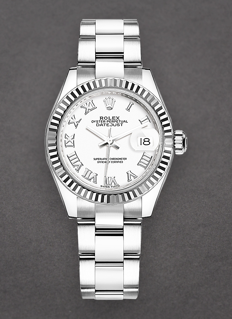 Rolex Unworn Datejust 28mm Automatic in Steel with White Gold Fluted Bezel