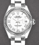 Datejust 28mm Automatic in Steel with White Gold Fluted Bezel on Steel Oyster Bracelet with White Roman Dial