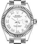 Datejust 28mm Automatic in Steel with White Gold Fluted Bezel on Steel Oyster Bracelet with White Roman Dial