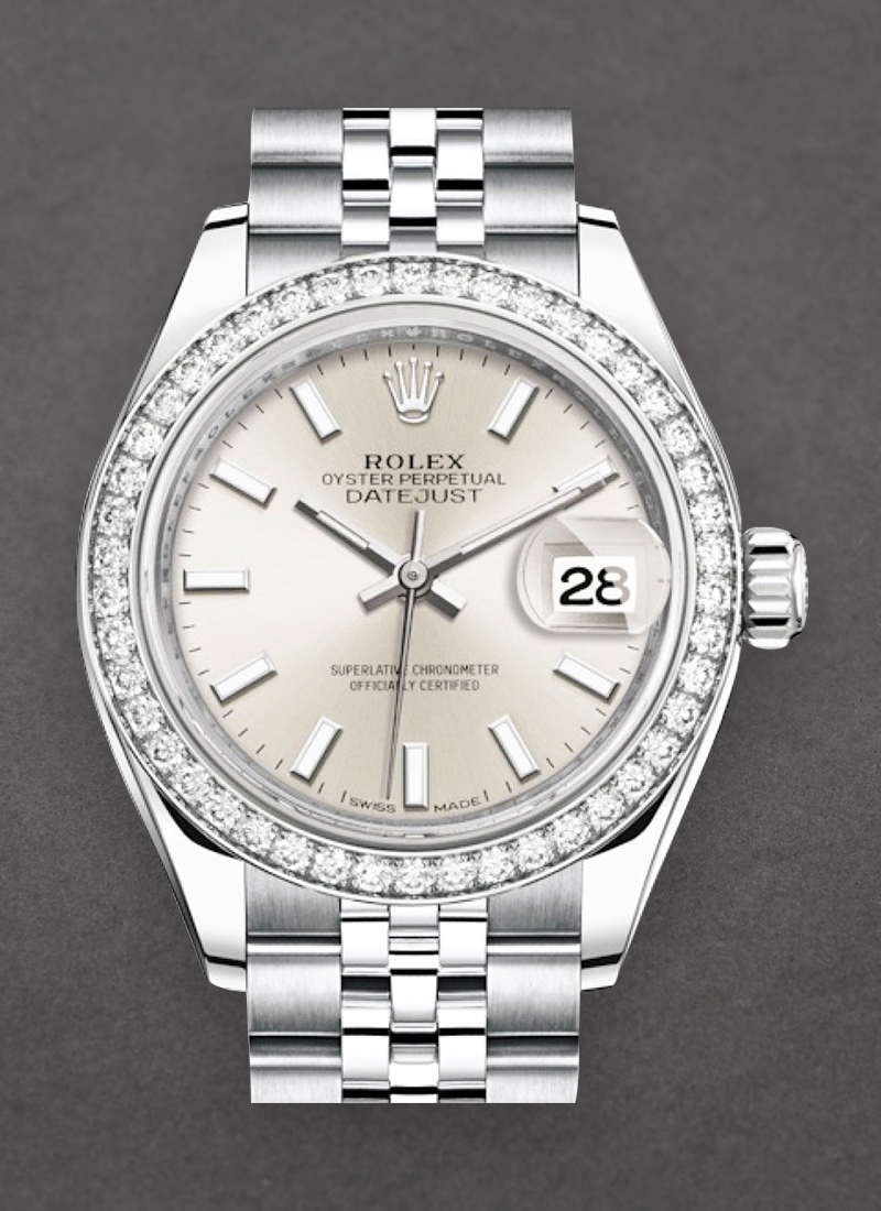 Rolex Unworn Datejust 28mm in Steel with White Gold Fluted Diamond Bezel