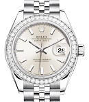 Datejust 28mm in Steel with White Gold Fluted Diamond Bezel on Steel Jubilee Bracelet with Silver Index Dial